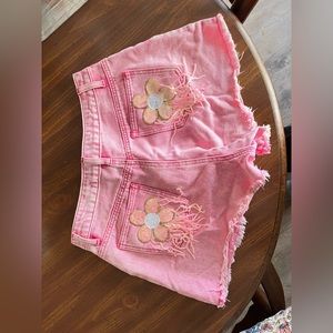 Pink denim shorts